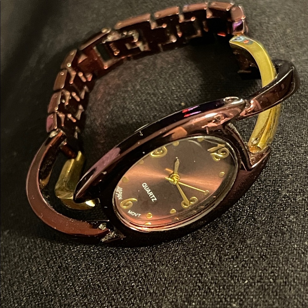 Burgundy and Gold Two-Tone Watch
